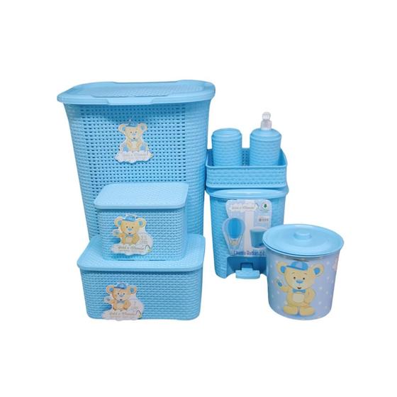 Imagem de Kit Organizador para o Quarto do Bebê com Cesto, Lixeira e Caixa Multiuso Rattan - Monte Líbano
