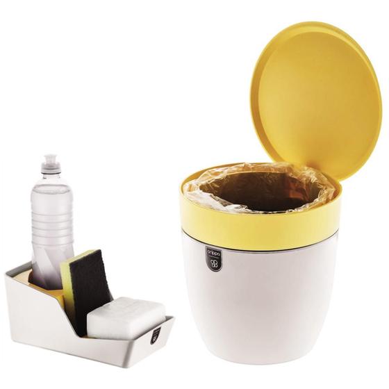 Imagem de Kit Organizador Pia Porta Detergente Lixeira 2,5L - Amarelo