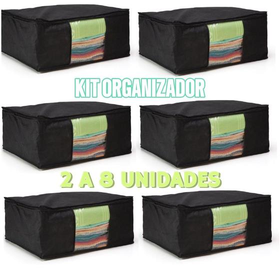 Imagem de Kit Organizador TNT Caixa Closet Roupa Cama Edredom Toalha Preto 62cm 2 A 8 unidades