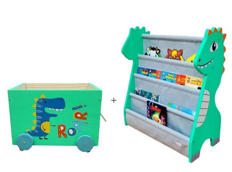 Imagem de Kit Organizadores, Caixote + Rack Para Livros Infantil Dino