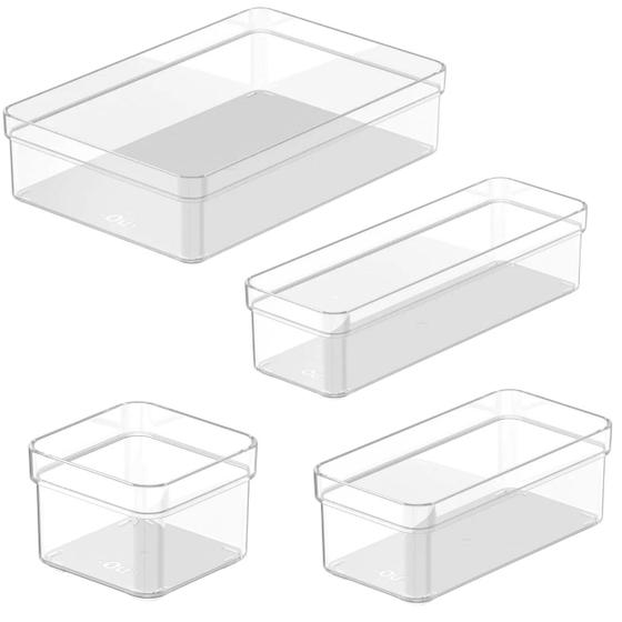 Imagem de Kit Organizadores de Gaveta Multiúso Modular Transparente P/ Acessórios Escritório Armário Organização