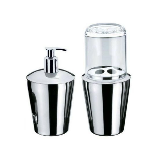 Kit Organizadores Porta Escova + Dispenser Sabonete Liquido - Prata Menor preço em Kit Organizadores Porta Escova + Dispenser Sabonete Liquido - Prata