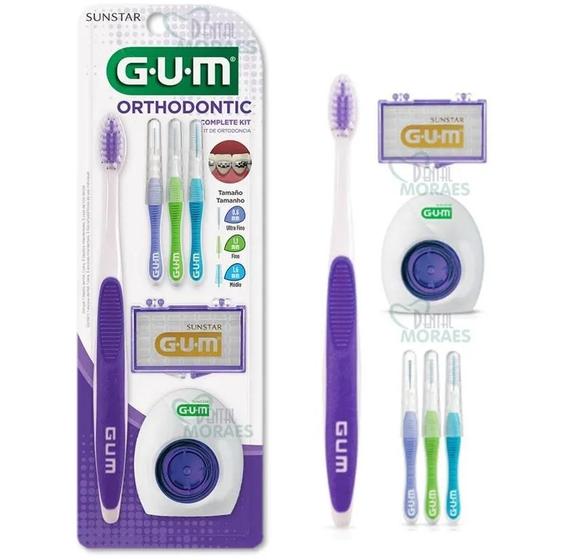 Imagem de Kit Ortodôntico C/4 Peças (Escova+Fio+Interdental+Cera) Gum