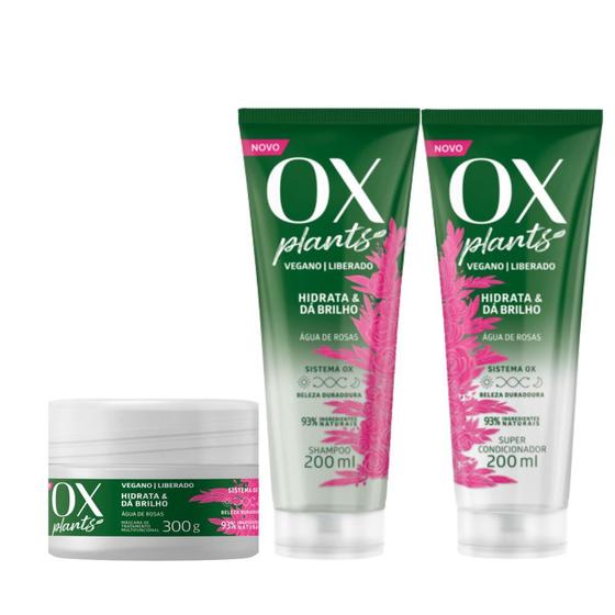 Kit Ox Plants Hidrata E Dá Brilho (Shampoo E Cond.) 200ml + Máscara