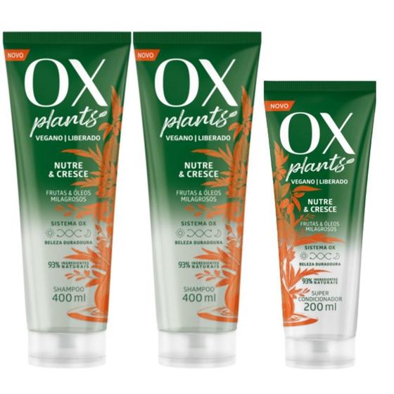 Kit Ox Plants Nutre E Cresce 2 Shampoo 400ml + 1 Cond. 200ml Kit