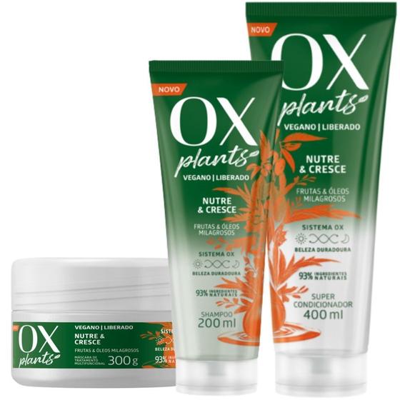 Kit Ox Plants Nutre E Cresce Shampoo 200ml + Cond. 400ml + Máscara 300g