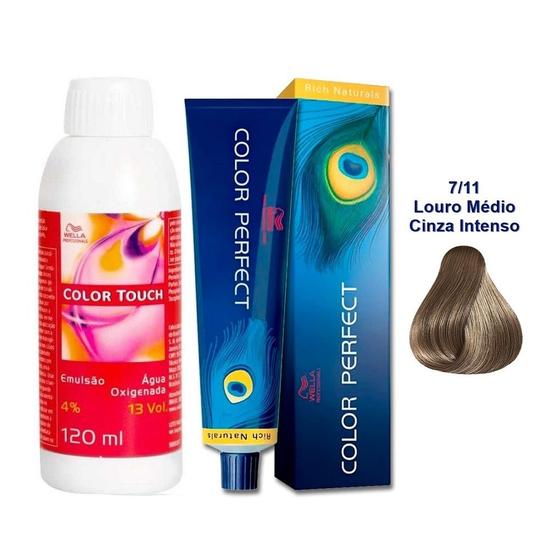 Imagem de Kit Oxigenada Color Touch 4% 13vol 120ml E ColoraÇÃO Permanente Color Perfect 7/11 60g