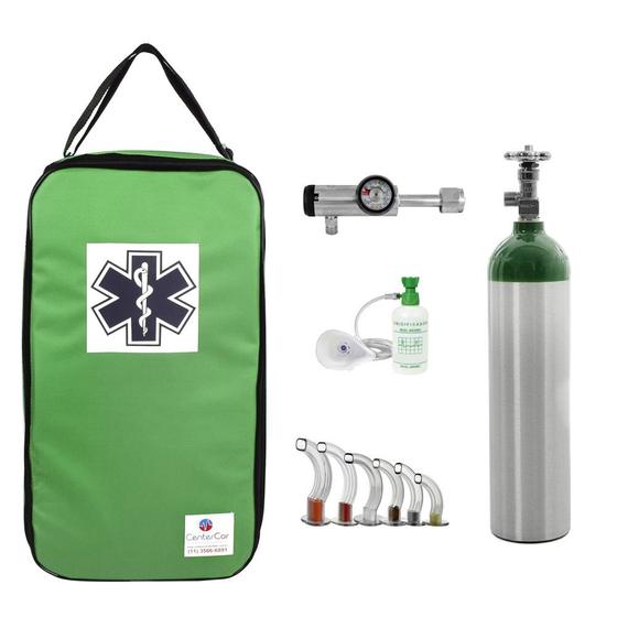 Imagem de Kit Oxigênio 3L Alumínio com Bolsa Verde Sem Carga Válvula Click