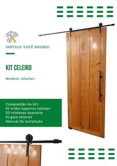 Imagem de Kit p/ Porta Celeiro 2 Roldanas Aparente - Tubular 1,00 M - Preto KT-4002