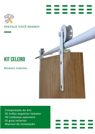 Imagem de Kit p/ Porta Celeiro 2 Roldanas Aparente - Tubular 1,10 M - Branco - Al-Fer KT-4003B