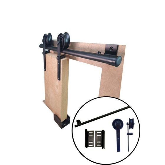 Kit p/ Porta Celeiro 2 Roldanas Aparente - Tubular 1,50 M - Preto - Al-Fer - KT-401 Menor preço em Kit p/ Porta Celeiro 2 Roldanas Aparente - Tubular 1,50 M - Preto - Al-Fer - KT-401