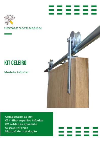 Imagem de Kit p/ Porta Celeiro 2 Roldanas Aparente - Tubular 1,70 M - Prata- Al-Fer - KT-4005N