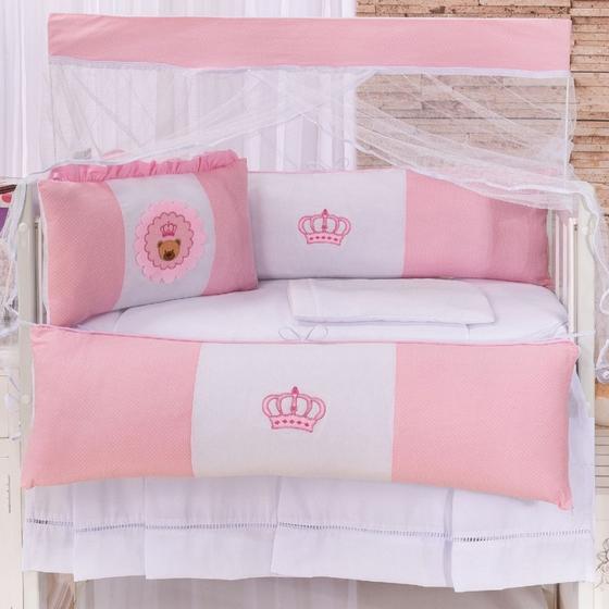 Imagem de Kit Padrão Desmontável para Mini Berço e Portáteis 09 Peças Coroado Rosa - Nanna Baby