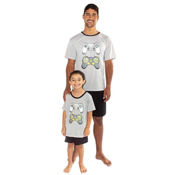 Imagem de Kit Pai e Filho Pijama Masculino Adulto e Infantil Estampado Game