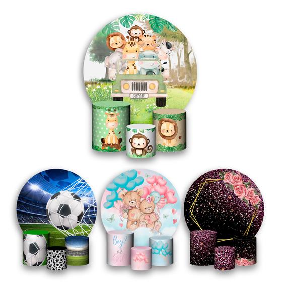 Imagem de Kit Painel de Festa Redondo e Capas De Cilindro - Diversos Temas