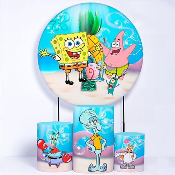 Imagem de Kit Painel de Festa Redondo e Trio de Cilindros Bob Esponja - Fera Print