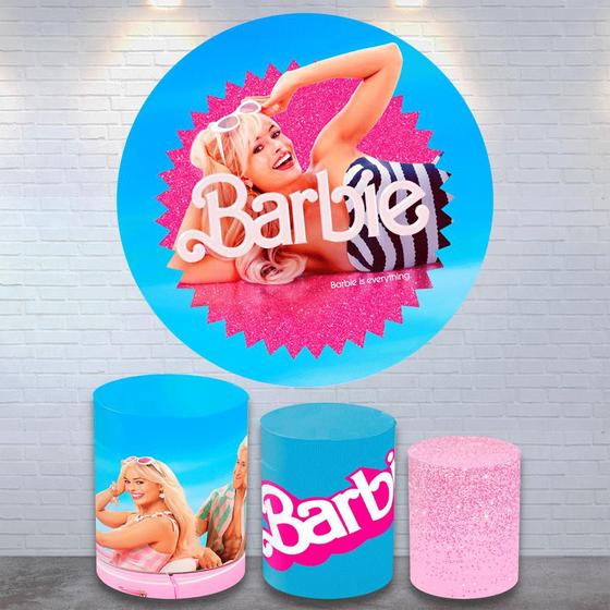 Imagem de Kit Painel de Festa Redondo Trio Cilindro - BARBIE O FILME