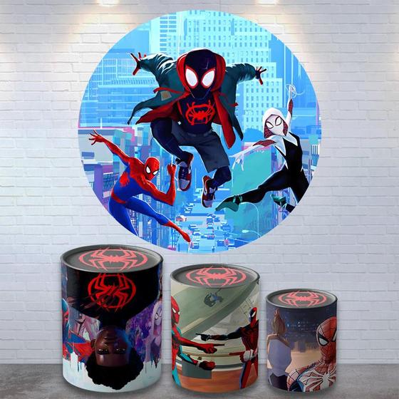 Imagem de Kit Painel de Festa Redondo Trio Cilindro - Homem Aranha No Aranha Verso