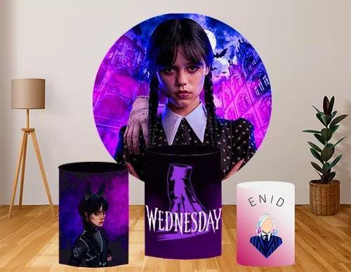 Kit Painel de Festa Redondo + Trio de Cilindros Tema Festa Wandinha Em ...