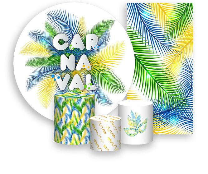 Imagem de Kit Painel De Festa + Trio Capa Cilindro + Faixa Veste Fácil - Carnaval Penas Coloridas 003