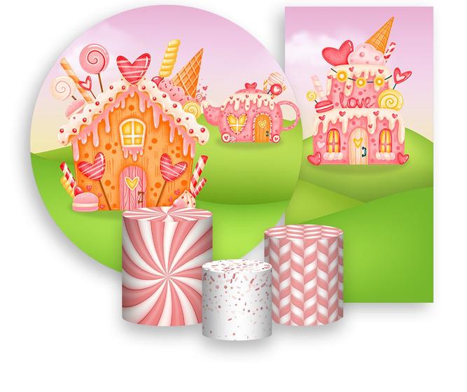 Imagem de Kit Painel De Festa + Trio Capa Cilindro + Faixa Veste Fácil - Casinha de Doces 003