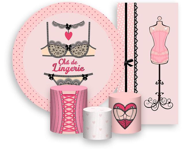 Imagem de Kit Painel De Festa + Trio Capa Cilindro + Faixa Veste Fácil - Chá de Lingerie Renda 003