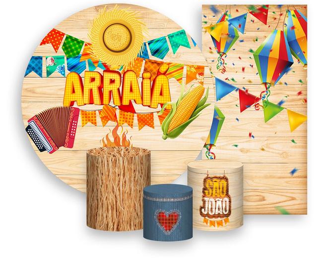 Imagem de Kit Painel De Festa + Trio Capa Cilindro + Faixa Veste Fácil - Festa Junina Efeito Madeira 005