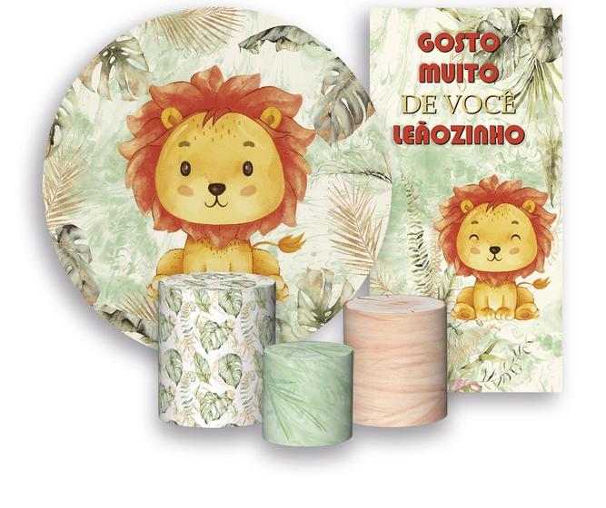 Imagem de Kit Painel De Festa + Trio Capa Cilindro + Faixa Veste Fácil - Leãozinho Laranja Cute 006