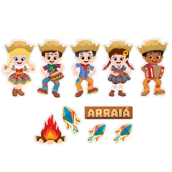 Imagem de kit painel decoração festa junina arraia 10 itens decoração