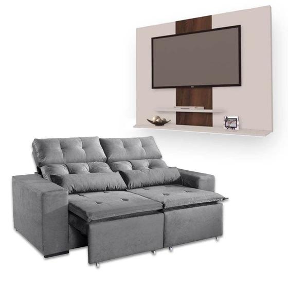 Kit Painel Don + Sofá Ubá Retrátil e Reclinável Cor Sofá Ubá Cinza