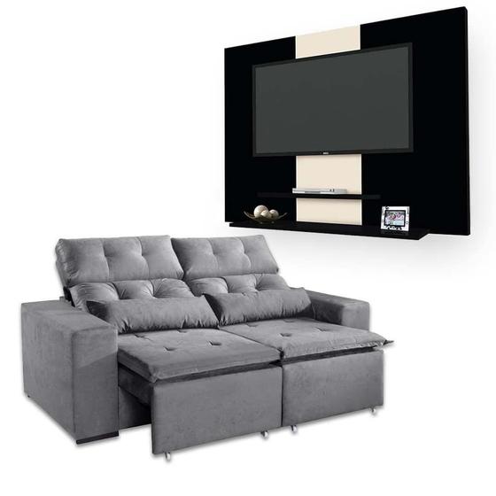 Kit Painel Don + Sofá Ubá Retrátil e Reclinável Cor Sofá Ubá Cinza