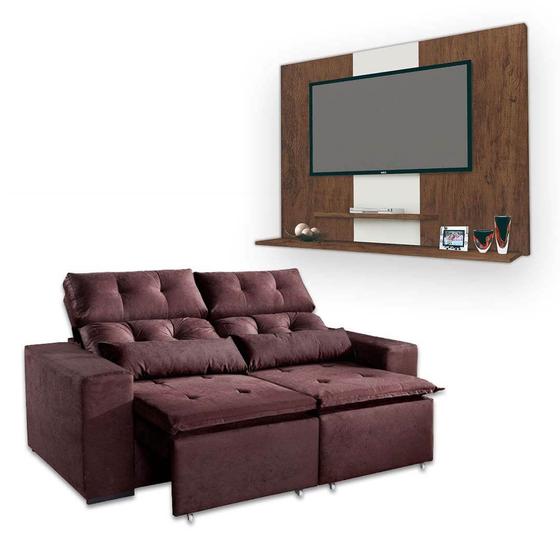 Kit Painel Don + Sofá Ubá Retrátil e Reclinável Cor Sofá Ubá Marrom