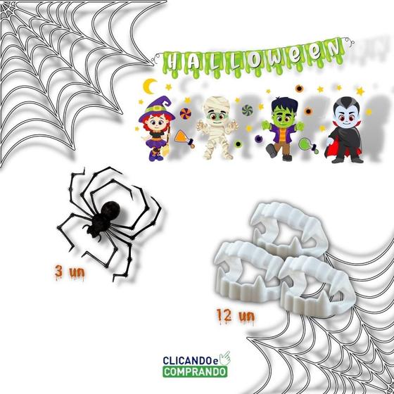 Imagem de Kit Painel Festa Halloween Decorativo Com Viuva Negra e Dentaduras