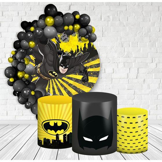 Imagem de Kit Painel Redondo + Trio Capas Cilindro Veste Fácil com Elástico Batman