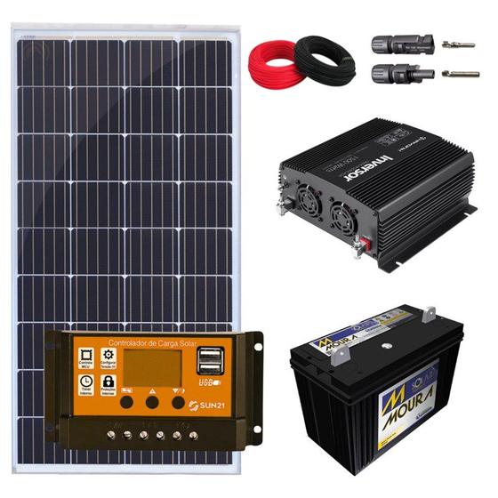 Imagem de Kit Painel Solar 155W Resun Controlador PWM 30A c/ Bateria