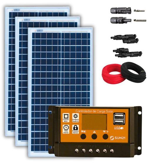 Imagem de Kit Painel Solar 90W Resun Controlador 30A Azulzinho