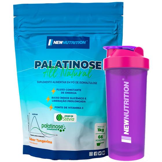 Imagem de Kit Palatinose All Natural 1Kg Tangerina + Coqueteleira Slim 600ml NEWNUTRITION