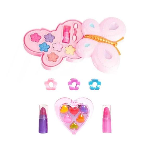 Imagem de Kit Paleta de Sombras C/ Batom E Gloss Borboleta Maquiagem Make Up Teen  Infantil - Fenzza