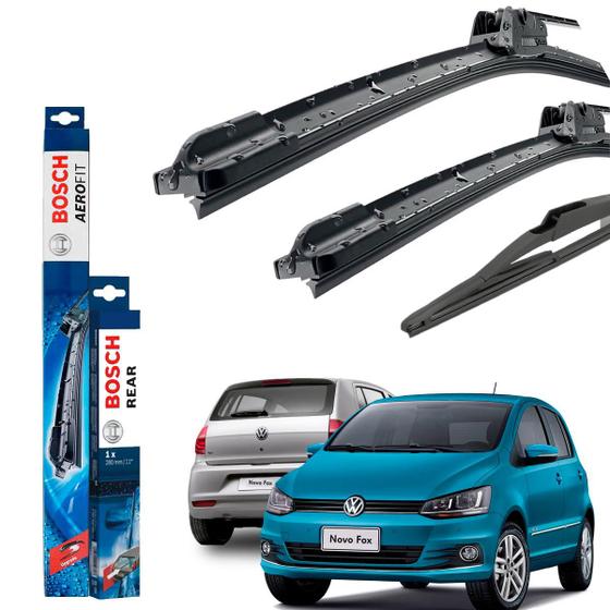 Imagem de Kit Palheta Limpador de Parabrisa Dianteiro e Traseiro Fox Crossfox Spacefox 2013 Até 2022 - Original Bosch