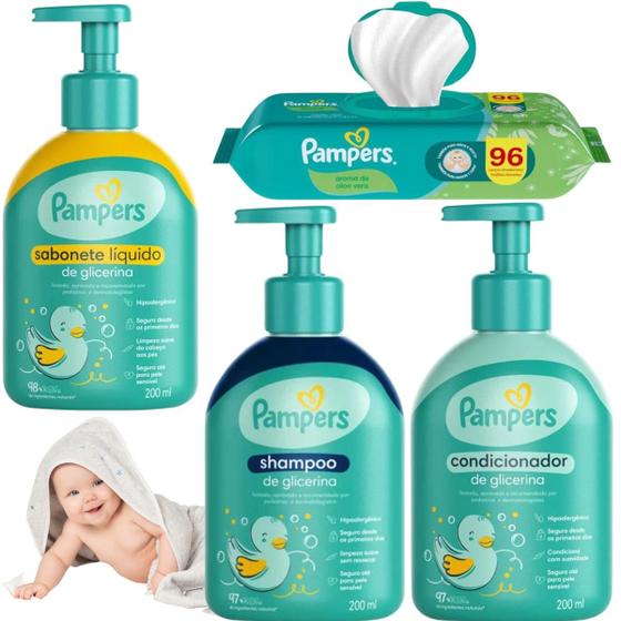 Imagem de Kit Pampers Baby Glicerina 96 Lenço Umedecido AromaAloe Vera Glicerina Lenços Aloe Vera Hipoalergênica