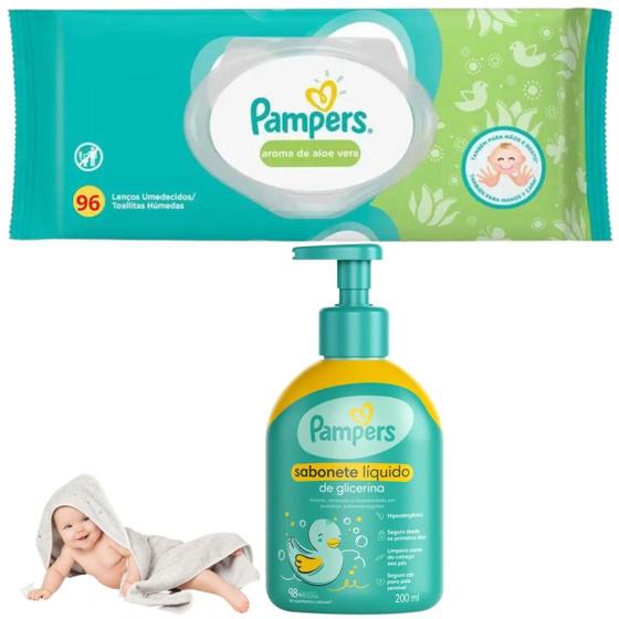 Imagem de Kit Pampers Baby Sabonete Liquido Lenços Umedecidos Bebê 96U