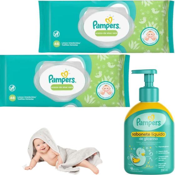 Imagem de Kit Pampers Lenços Umedecidos Baby Sabonete Liquido Bebê