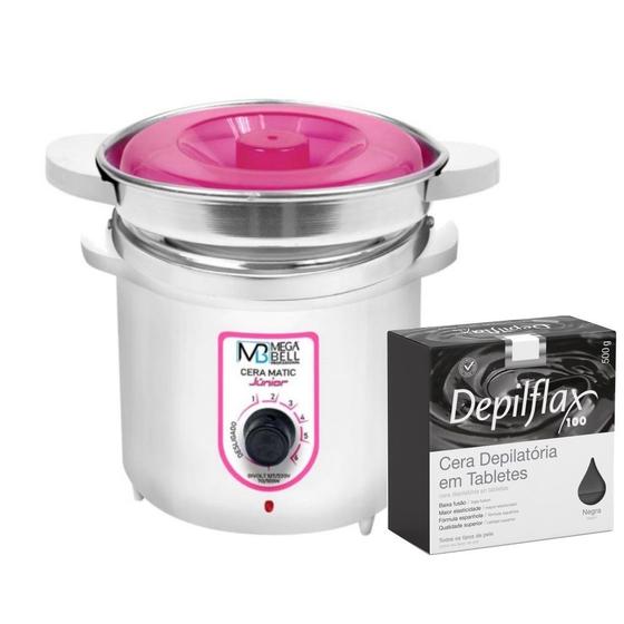 Imagem de Kit panela aquecedora matic junior 400g rosa com refil e cera quente negra 500g