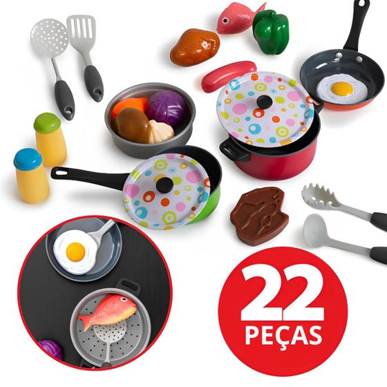 Imagem de Kit Panelinhas Infantil Conjunto de Cozinha com utensilios 22 peças Brinquedo 3 anos+