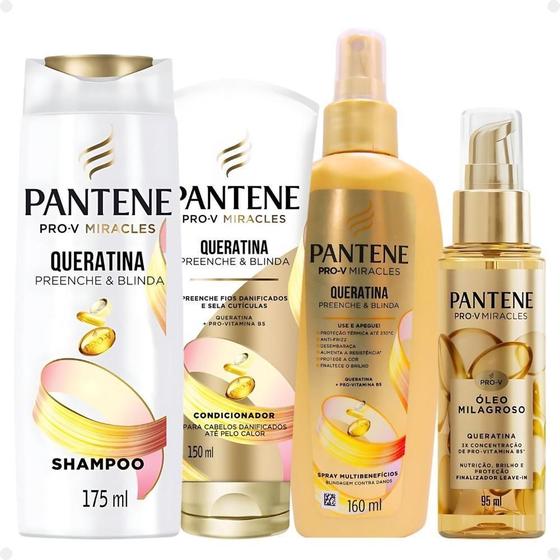 Imagem de Kit Pantene Queratina: Shampoo, Condicionador, Spray E Óleo