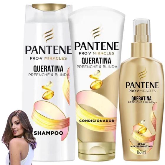 Imagem de Kit Pantene Spray Queratina Finalizador Pro-V Shampoo Condic