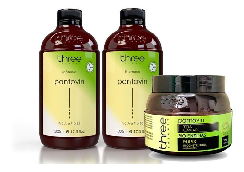 Imagem de Kit Pantovin Shampoo + Máscara + Mask Teia Caviar 500g Three