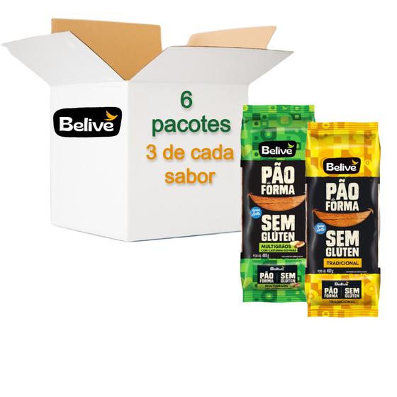 Imagem de Kit Pão de Forma BELIVE Grãos e Tradicional 400g (3 de cada)