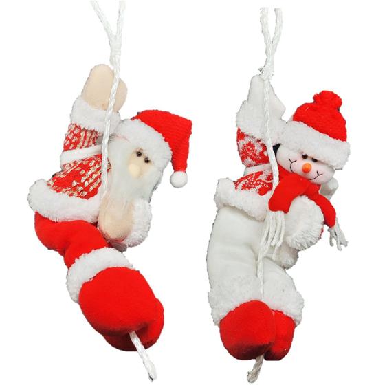 Imagem de Kit Papai Noel e Boneco de Neve Pelúcia na Corda Rapel 30cm - Master Christmas