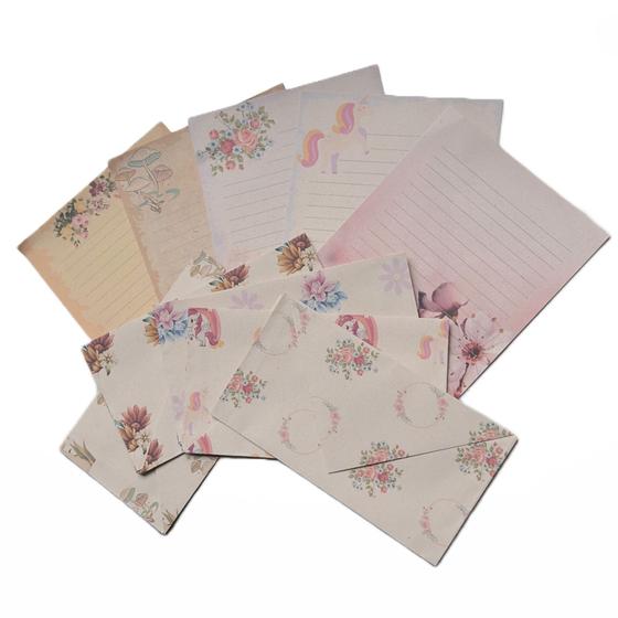 Imagem de Kit Papéis de Carta Decorados Com 10 + Envelopes Estampados